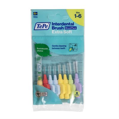 TEPE EXTRA SOFT, dantų šepetėlis tarpdančiams, rinkinys, įvairių dydžių, 8 vnt