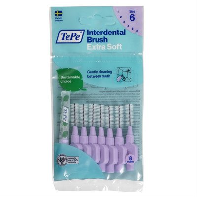 TEPE EXTRA SOFT, dantų šepetėlis tarpdančiams, violetiniai, 8 vnt., 1.1 mm