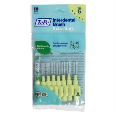 TEPE EXTRA SOFT, dantų šepetėlis tarpdančiams, žali, 8 vnt., 0.8 mm