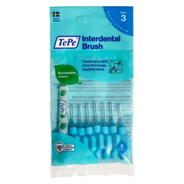 TEPE tarpdančių šepetėliai, mėlyni, 8 vnt., 0.6 mm