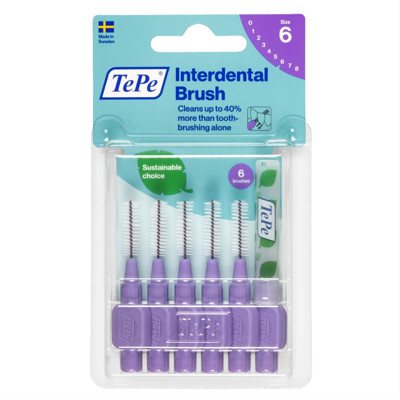 TEPE, tarpdančių šepetėliai, purpurinis, 6 vnt., 1.1 mm
