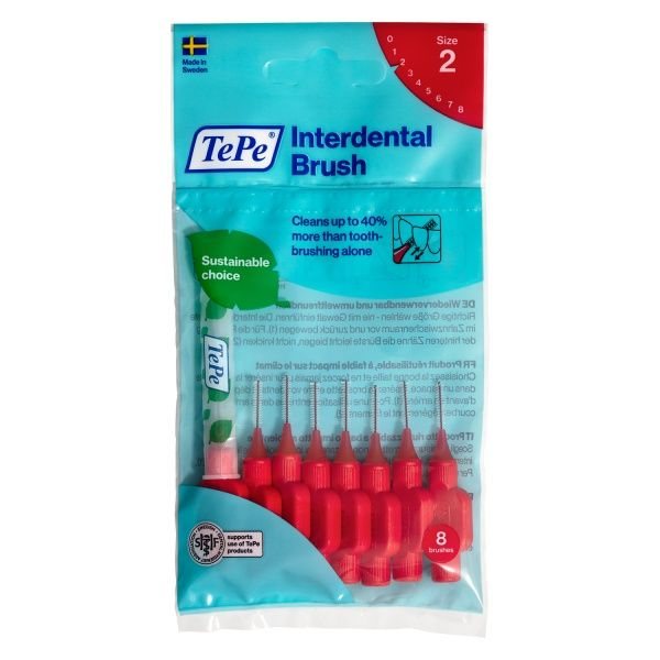 TEPE tarpdančių šepetėliai, raudoni, 8 vnt., 0.5 mm