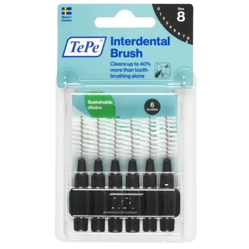 TEPE tarpdančių šepetėliai SIZE 8, juodi, N6, 1.5 mm