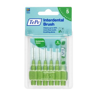 TEPE, tarpdančių šepetėliai, žalias, 6 vnt., 0.8 mm