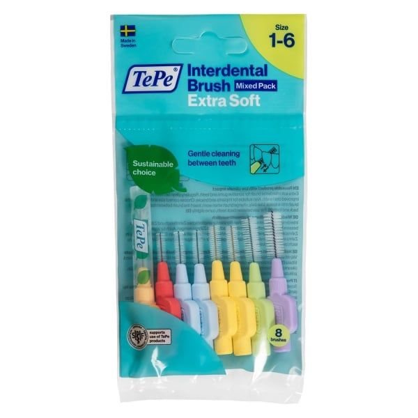 TEPE tarpdančių šepetėlių rinkinys EXTRA SOFT, įvairių dydžių, 8 vnt