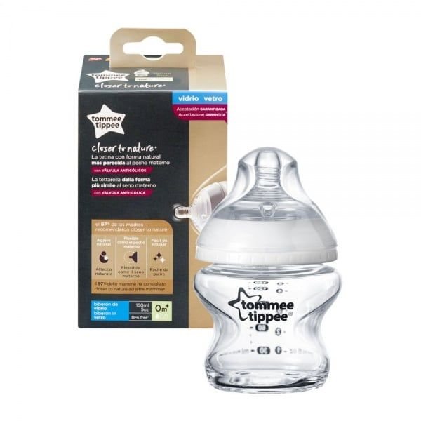 TOMMEE TIPPEE buteliukas su sterilizavimo funkcija NATURAL START, stiklinis, 150 ml