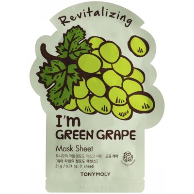 TONYMOLY Veido kaukė I´m Green Grape Mask Sheet TM00005839, su vynuogių ekstraktu, 21 g