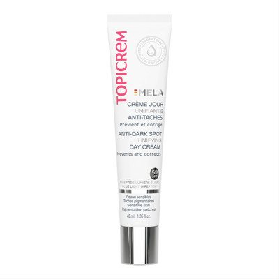 TOPICREM MELA, skaistinamasis, šviesinamasis dieninis kremas, SPF50, 40 ml