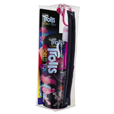 TROLLS kelioninis rinkinys vaikams: dantų pasta, . + dantų šepetėlis, 1 vnt. + stiklinė, 1 vnt. + kosmetinė, 1 vnt. Nuo 3 metų, 75 ml