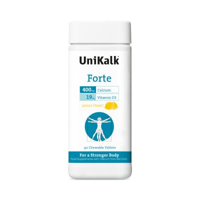 UniKalk citrinų skonio kapsulės FORTE CALCIUM + D, N90