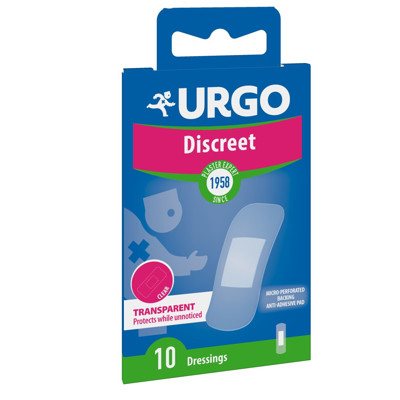 URGO DISCREET, nepastebimas pleistras, 10 vnt., 1.9 x 7.2 cm