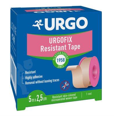 URGO FIX, medžiaginis pleistras kūno spalvos ritėje, x 2,5 cm, 5 m