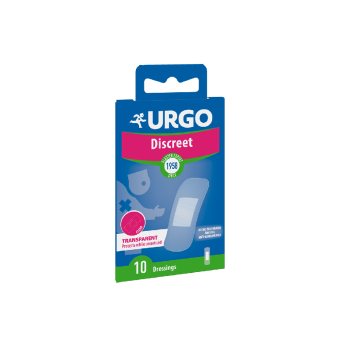 URGO permatomas pleistras DISCREET ANTISEPTIC, 10 vnt., 1.9 x 7.2 cm