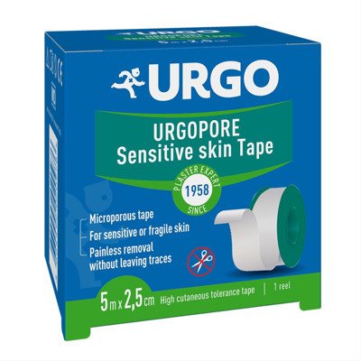 URGO PORE, pleistras iš celiuliozės, ritėje, x 2,50 cm, 5 m