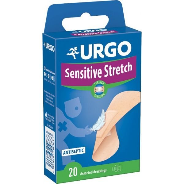 URGO tamprių pleistrų rinkinys SENSITIVE STRETCH, 3 rūšių, 20 vnt