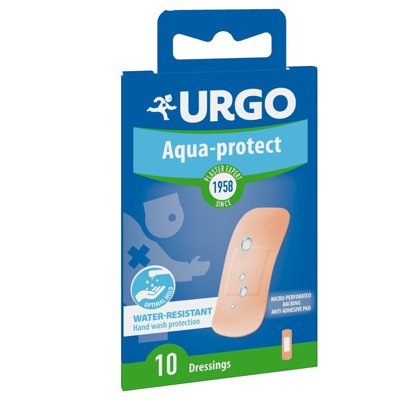 URGO WASHABLE, neperšlampantis pleistras, 10 vnt., 1.9 x 7.2 cm
