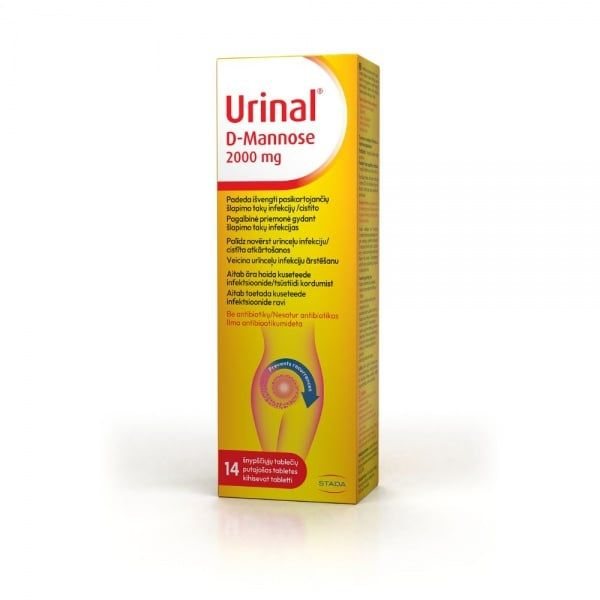 URINAL šnypščiosios tabletės D-MANNOSE 2000 mg, 14 tab.