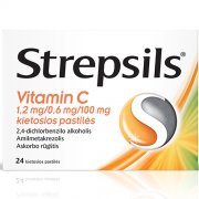 Vaistas nuo gerklės skausmo su vitaminu C STREPSILS 100 mg, 24 vnt