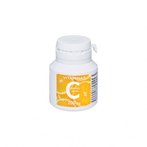 VALENTIS maisto papildas VITAMINAS C 200 mg, apelsinų skonio, 50 tab.