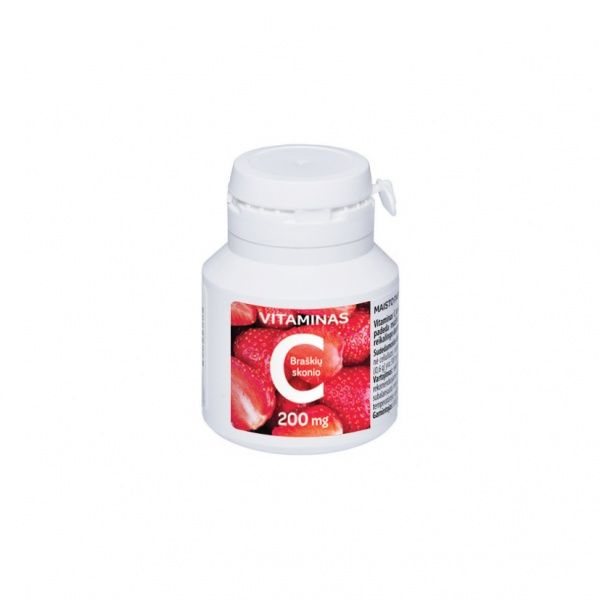 VALENTIS maisto papildas VITAMINAS C 200 mg, braškių skonio, 50 tab.
