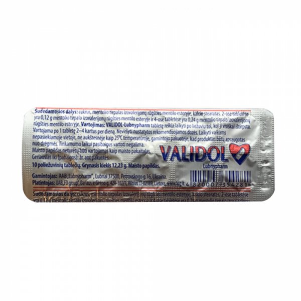 VALIDOL maisto papildas LUBNYPHARM, 10 poliežuvinių tab.