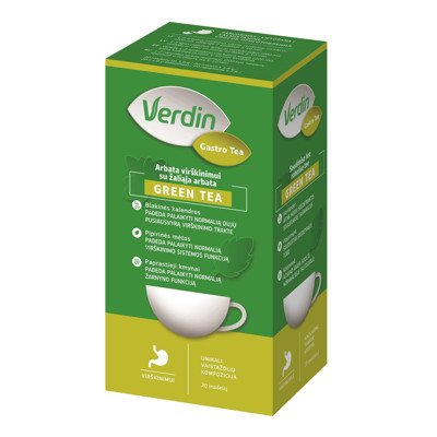VERDIN GASTRO TEA GREEN TEA, arbata, 20 pakelių