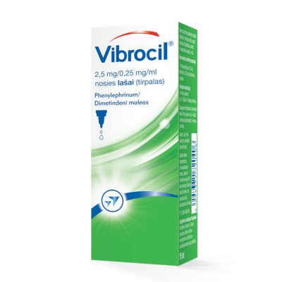 Vibrocil 2,5 mg/0,25 mg nosies lašai, 15 ml