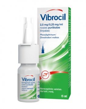VIBROCIL 2,5 mg/0,25 mg/ml nosies purškalas (tirpalas), 15 ml