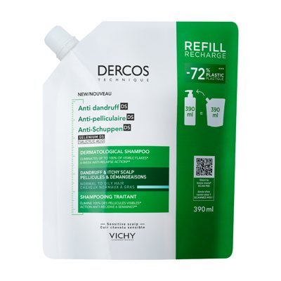 VICHY DERCOS DS, šampūnas pleiskanojančiai, riebiai galvos odai, papildymas, 390 ml