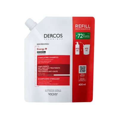 VICHY DERCOS ENERGY+, šampūnas slenkantiems plaukams, papildymas, 400 ml