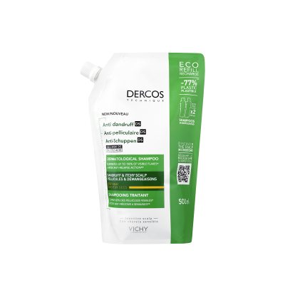 VICHY DERCOS ŠAMPŪNAS DRY NUO PLEISKANŲ (REFILL) PAKUOTĖ, 500 ml