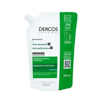 VICHY DERCOS ŠAMPŪNAS OILY NUO PLEISKANŲ (REFILL) PAKUOTĖ, 500 ml