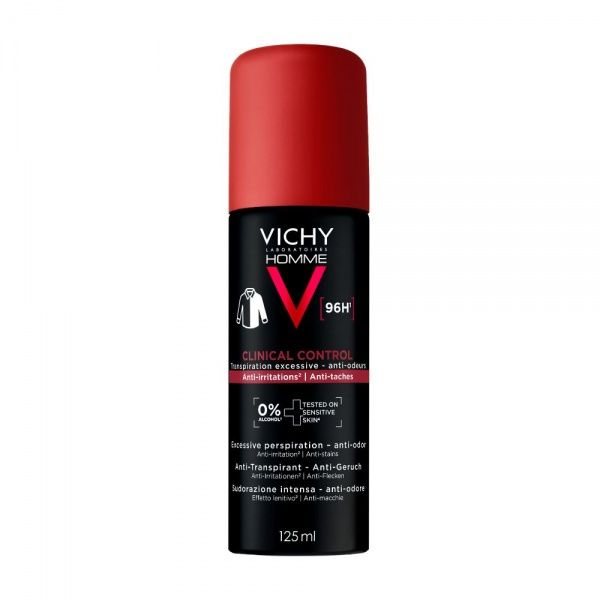 VICHY HOMME 96 val. purškiamas dezodorantas antiperspirantas nuo padidėjusio prakaitavimo vyrams, 125 ml