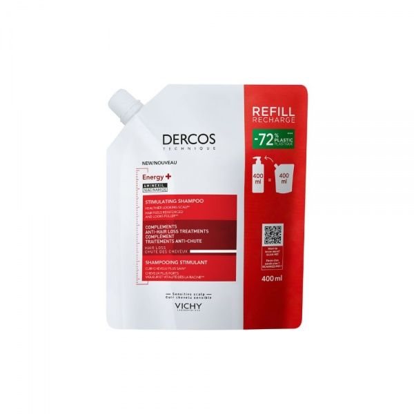VICHY šampūnas slenkantiems plaukams DERCOS ENERGY+, papildymas, 400 ml