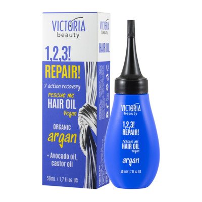 Victoria Beauty 1,2,3! Repair! Aliejukas pažeistiems plaukams su organiniu arganų aliejumi, 50 ml