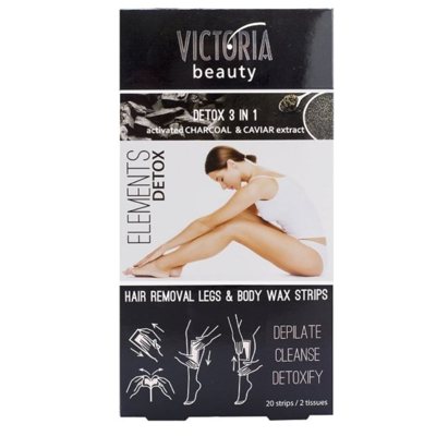 Victoria Beauty depiliacinės vaško juostelės kojoms ir kūnui su anglimi, jautriai odai, 20 vnt