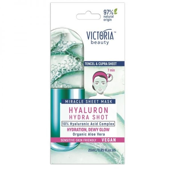 VICTORIA BEAUTY lakštinė veido kaukė su hialurono rūgštimi ir alavijų ekstraktu, 1 vnt
