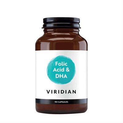 VIRIDIAN FOLIC ACID + DHA, 90 kapsulių