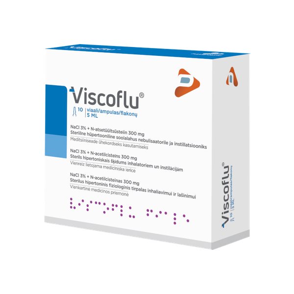 VISCOFLU sterilus hipertoninis fiziologinis tirpalas inhaliavimui, lašinimui, x 5 ml, 10 vnt