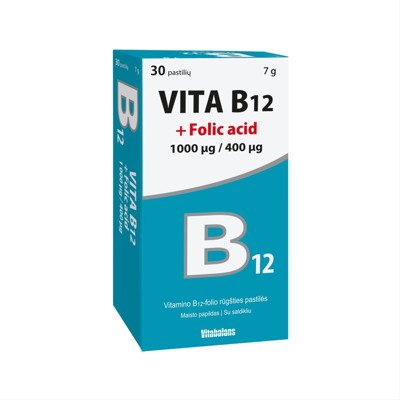 VITA B12 + FOLIO RŪGŠTIS, 30 tablečių (galioja iki 2026.11.30)