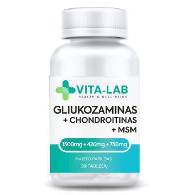 VITA-LAB GLIUKOZAMINAS 1500, CHONDROITINAS IR MSM, 90 tablečių
