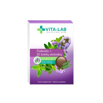 VITA-LAB kietosios pastilės gerklei Čiobrelis+ 20 žolelių ekstraktų, 12 pastilių