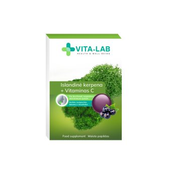 VITA-LAB kietosios pastilės gerklei Islandinė kerpena+ Vitaminas C, 12 kietų pastilių