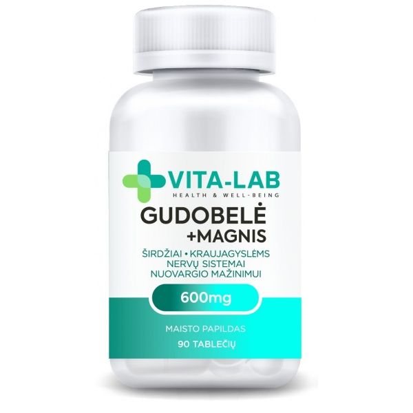 VITA-LAB maisto papildas GUDOBELĖ 600 mg + MAGNIS, 90 tab.