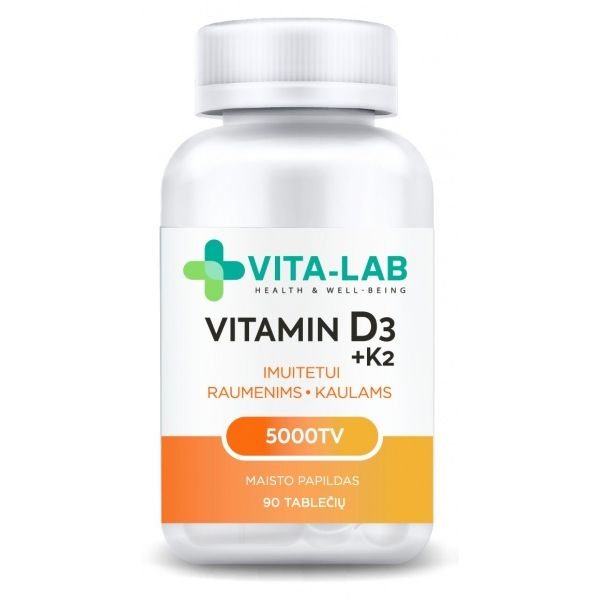 VITA-LAB maisto papildas VITAMINAS D3 5000 + K2 200 mcg, 90 tab.