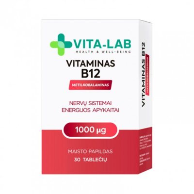 VITA-LAB VITAMINAS B12 1000 ug. Metilkobalaminas, 30 tablečių