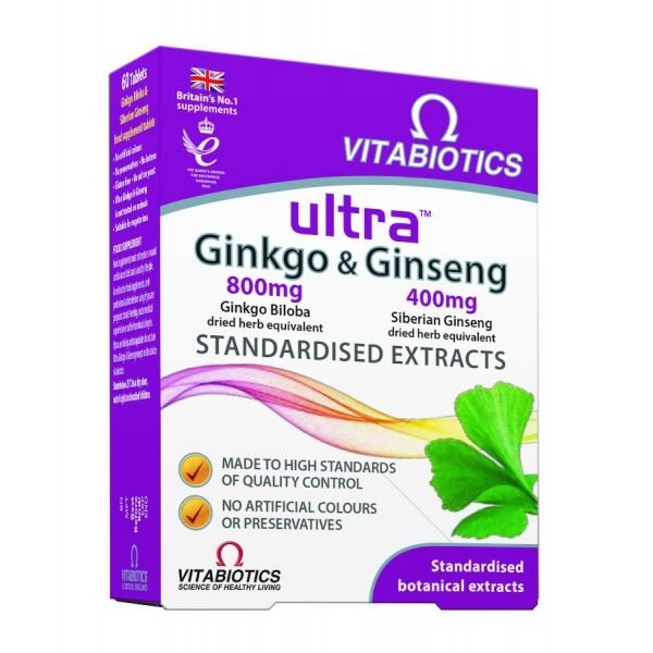 VITABIOTICS maisto papildas ULTRA GINKGO & GINSENG, 60 tab.