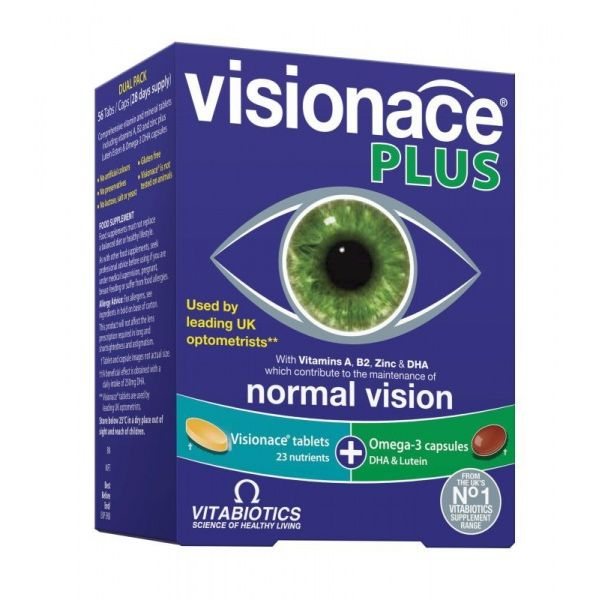 VITABIOTICS maisto papildas VISIONACE PLUS OMEGA-3, 28 tab. +, 28 kaps.