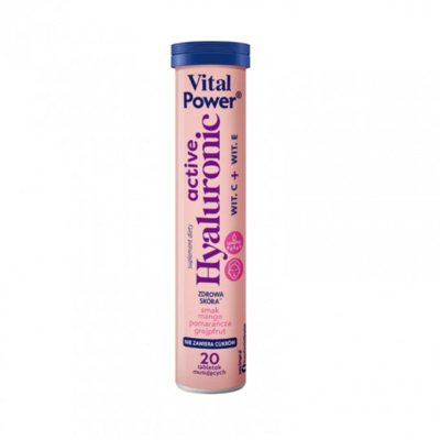 VITAL POWER, Aktyvus hialuronas su vitaminais C ir E, 20 šnypščiųjų tablečių