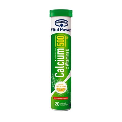VITAL POWER KALCIS 500MG SU VITAMINU D, 20 šnypščiųjų tablečių